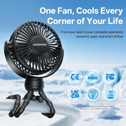 Portable Mini Stroller Fan for Car Desk Treadmill Golf Cart Blue