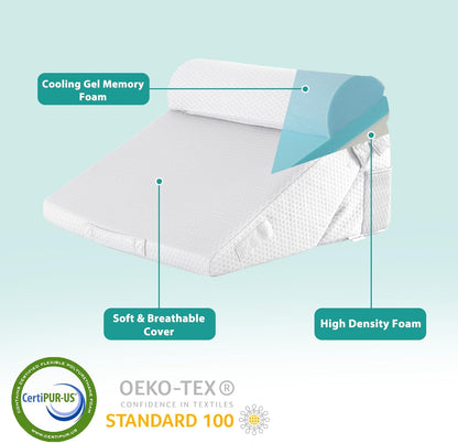 Bedluxe Wedge Pillow Headboard, 3PCS Orthopedic Bed Wedge Pillows Set for After Surgery, Adjustable Pillow Wedge for Acid Reflux&Back Pain Relief, Sleeping, Back Pillow for Bed Sitting Up, White/Grey