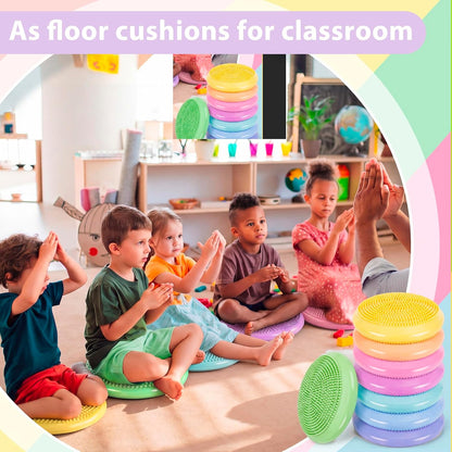 Amylove 6 Pcs Wiggle Seat Inflated Wobble Cushion for Sensory Kid 13 Inch Balance Disc Kids Flexible Seating Exercise Sensory Pad Chair Cushion for Classroom Office School (Bright)
