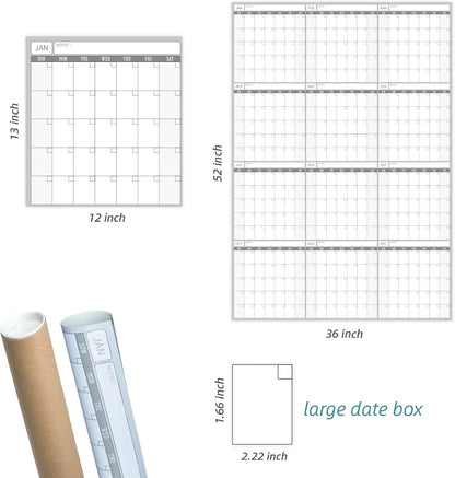 Dry Erase Wall Calendar - 38x26 Inches - Blank Undated Yearly Calendar - Whiteboard Premium Laminated Planner - Reusable Laminated Office Jumbo 12-Month Calendar (Vertical)