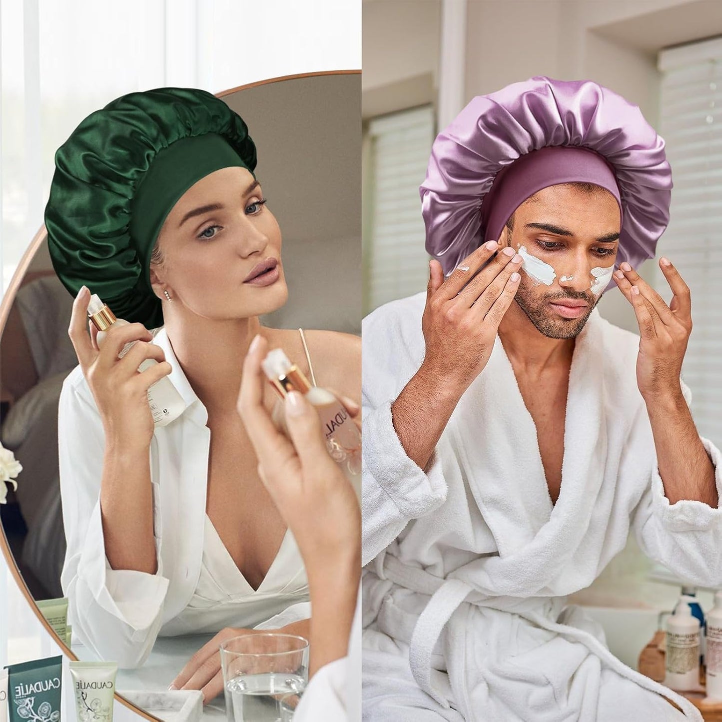 Satin Silk Bonnet for Sleeping, Double Layer Silk Sleep Cap for Men & Women, Soft Satin Lined Bonnet for Curly Hair