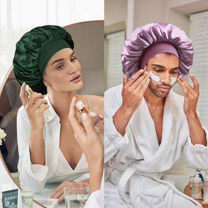Satin Silk Bonnet for Sleeping, Double Layer Silk Sleep Cap for Men & Women, Soft Satin Lined Bonnet for Curly Hair