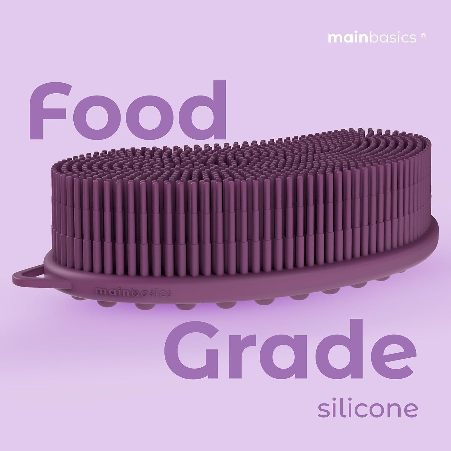 MainBasics Silicone Body Scrubber, Pink, Exfoliate | Dual-Sided, Shower Exfoliator, For Men & Women, Loofah Alternative