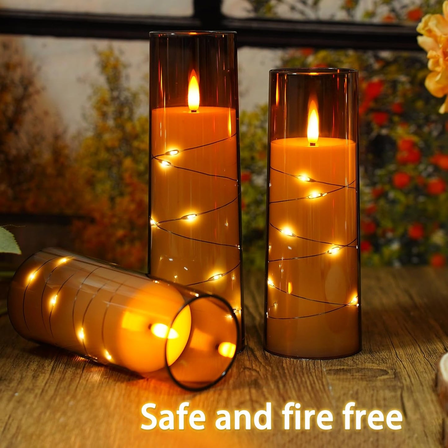 Nimiko Flickering Flameless LED Candles,Battery Operated Candles 24 Pcs with Embedded Star String,Acrylic LED Pillar Candles with Remote,Suitable for Home Decoration to Create an Atmosphere (White)