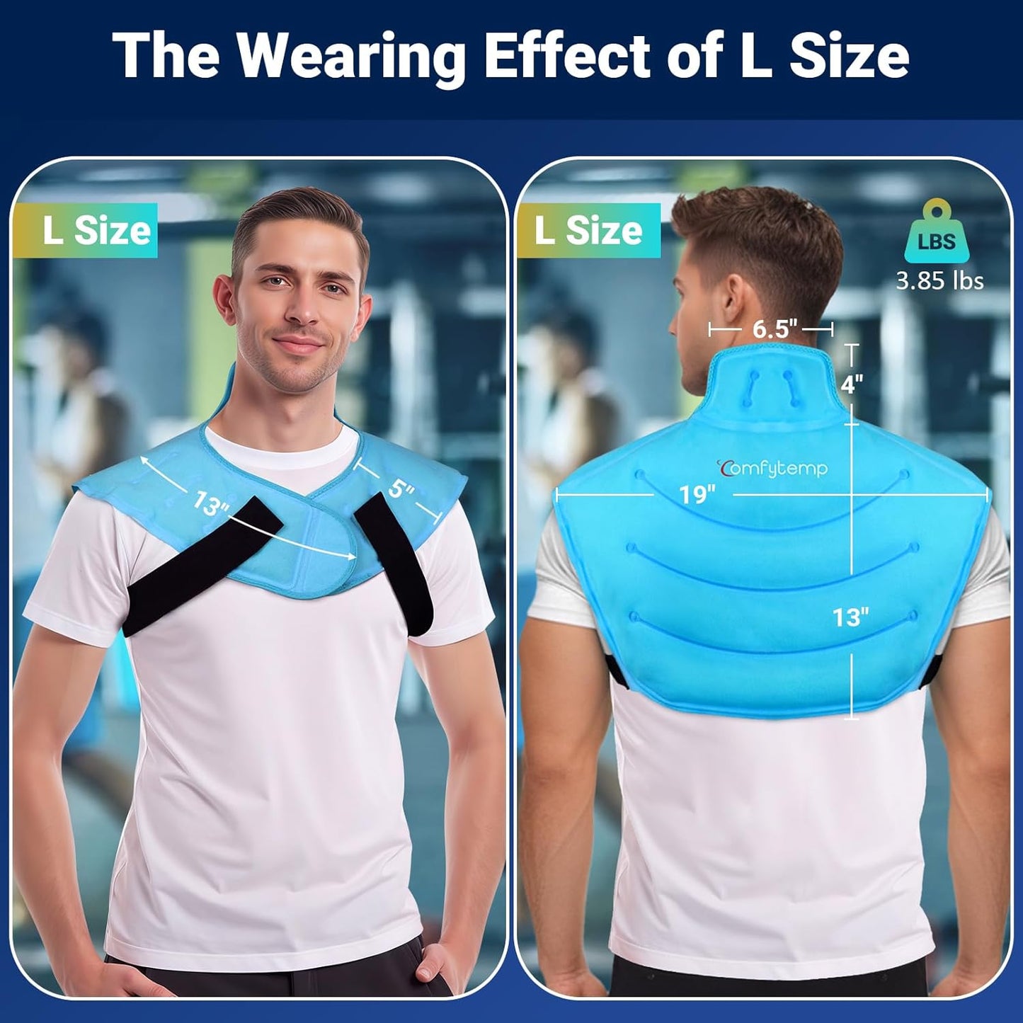 Comfytemp Large Ice Pack for Neck Shoulders Upper Back Pain Relief with Straps, Reusable Gel Ice Wrap Hot Cold Compress Therapy Recovery for Upper Back, Cervical Injuries, Rotator Cuff (Large, Blue)