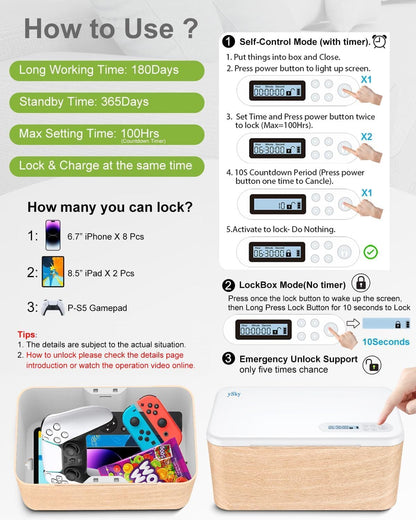 Timed Lock Box with Timer | Phone Lock Box for Self-Control, Charge While Locked | Safe cellphone storage locker Unplug from Phones,Video Games & Snacks | reduce Screen Time for Kids, Students & Adult