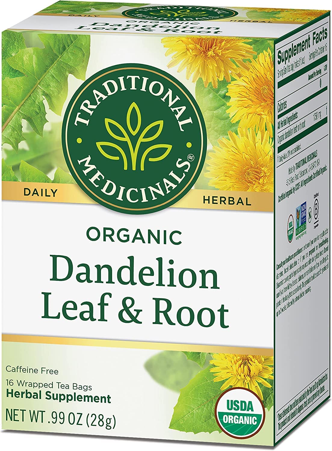 Traditional Medicinals Tea, Organic Dandelion Leaf & Root, Supports Kidney Function & Healthy Digestion, 16 Tea Bags