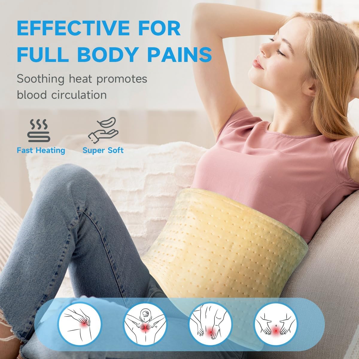 GOTCOZY Heating Pad 12"x24" for Back Pain Relief & Cramps(Rose)