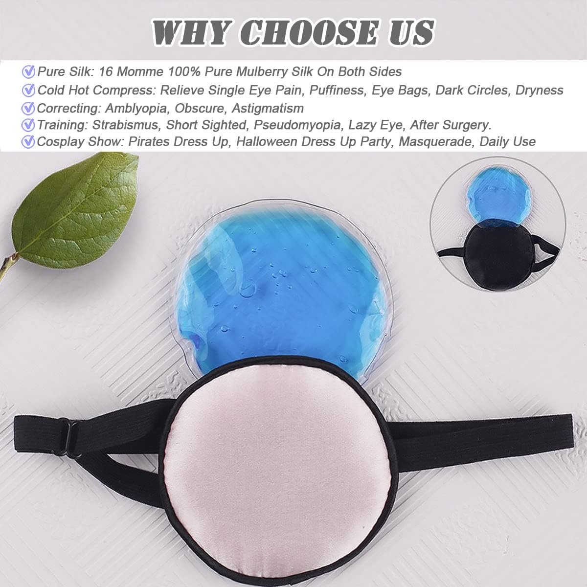 Cooling Eye Patches for Puffy Eyes, Pure Silk Ice Eye Patch, Single Eye Mask, Medical One Eye Cover Cold Hot Therapy Strabismus Lazy Eyes After Surgery Adult Kid Pirate Eyepatch (Pink-New)