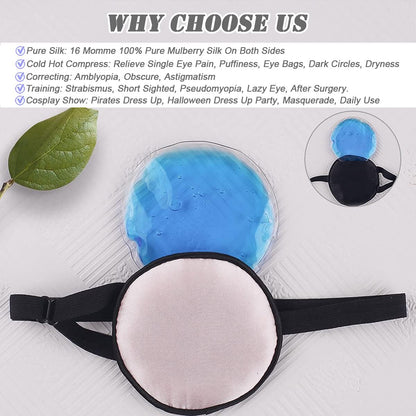 Cooling Eye Patches for Puffy Eyes, Pure Silk Ice Eye Patch, Single Eye Mask, Medical One Eye Cover Cold Hot Therapy Strabismus Lazy Eyes After Surgery Adult Kid Pirate Eyepatch (Pink-New)