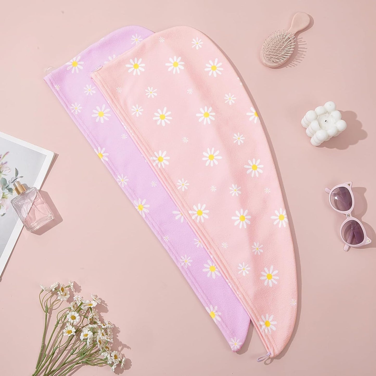 Unicorn Castle Microfiber Hair Towel for Kids 2Pack Hair Wrap Towels Absorbent Hair Drying Towel Wrap Hair Turbans for Curly Thick Hair, Pink White Strawberry