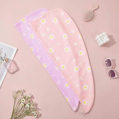 Unicorn Castle Microfiber Hair Towel for Kids 2Pack Hair Wrap Towels Absorbent Hair Drying Towel Wrap Hair Turbans for Curly Thick Hair, Pink White Strawberry