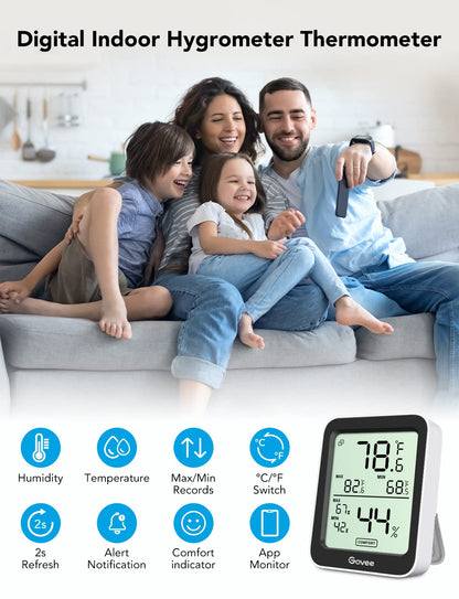 Govee Indoor Hygrometer Thermometer 2Pack H5075 with Bluetooth App Control | Room Temperature Humidity Meter, 164ft Remote Monitor, Smart Alerts, 2 Years Data Storage Export, for Bedroom Wine Cellar