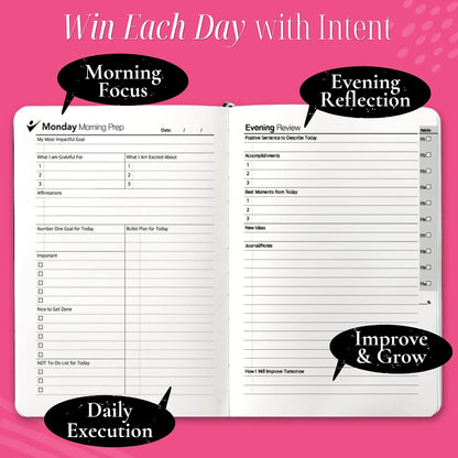 Goal Crazy Undated Planner – 90 Day Guided Journal & Productivity Organizer, A5 Daily & Weekly Planner with Goal Setting, Habit Tracker, To Do List, Academic & Work Calendar, Leather Hardcover - Black