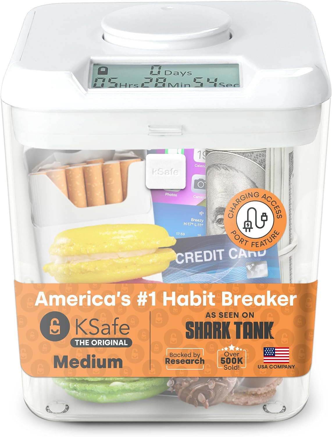 Kitchen Safe kSafe Time Locking Container, Medication Lock Box, Break Bad Habits - Quit Smoking, Snacking, Drinking & Gaming Addiction, Phone Jail, Family Time (Medium, White Lid + 5.5” Clear Base)