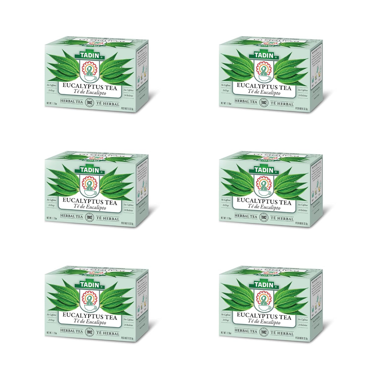 Tadin Eucalyptus Tea, Herbal Tea, Caffeine Free, 24 Tea Bags Per Box, Pack of 6