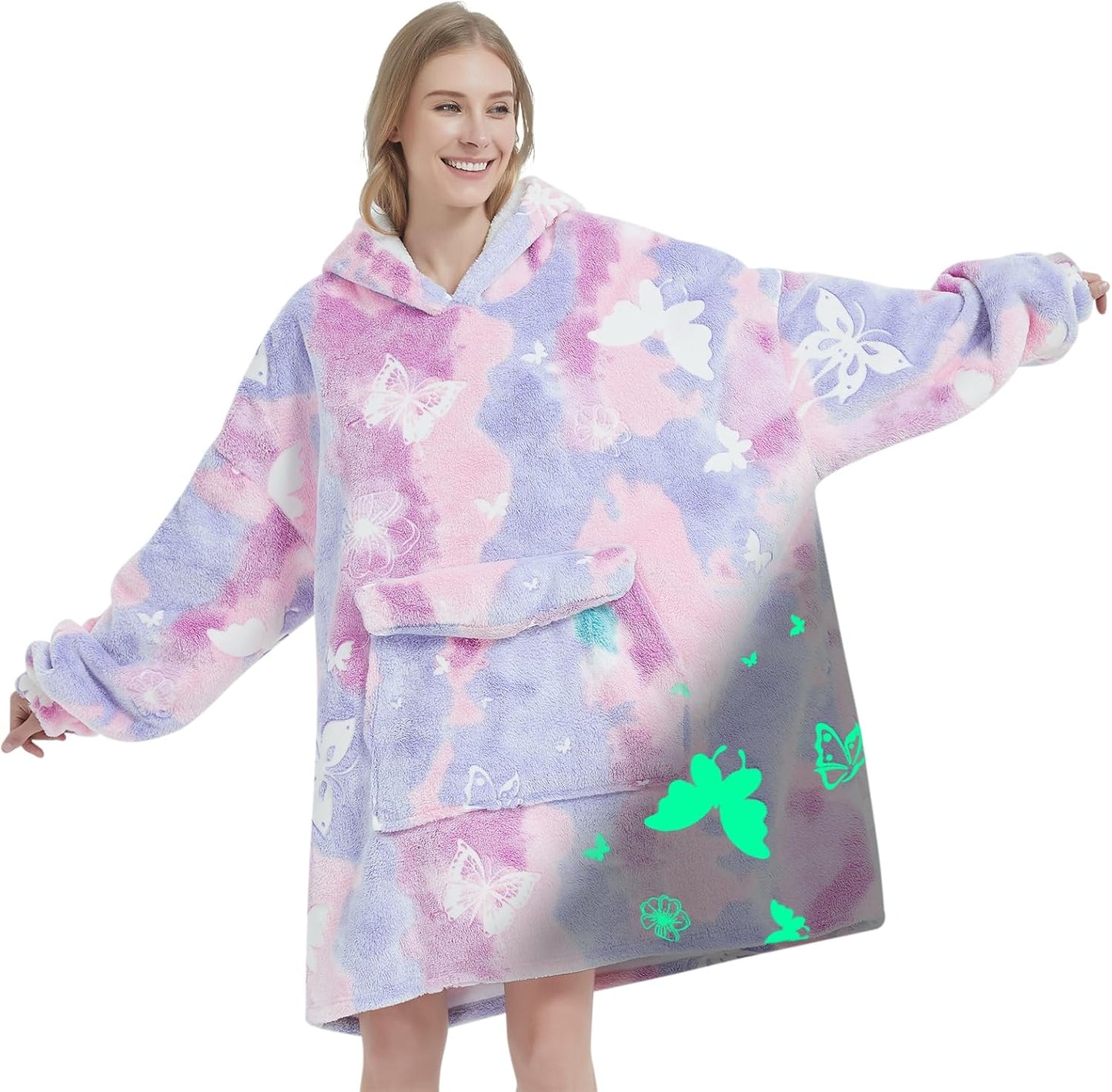 Mewkou Wearable Blanket Hoodie for Adult,Oversized Sherpa Fleece Blanket Hoodie for Women Men,Grey