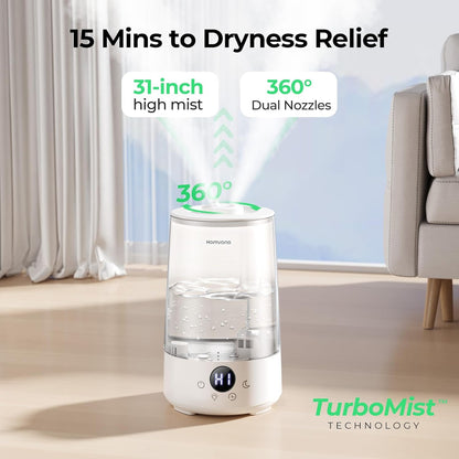 Homvana 3.6L Top-Fill Cool Mist Humidifiers for Bedroom, Large Room & Plants, 23dB Ultra-Quiet, Easy-to-Clean 2-in-1 Baby Humidifier & Oil Diffuser for Congestion Relief, Lasts Up to 4 Nights (Grey)