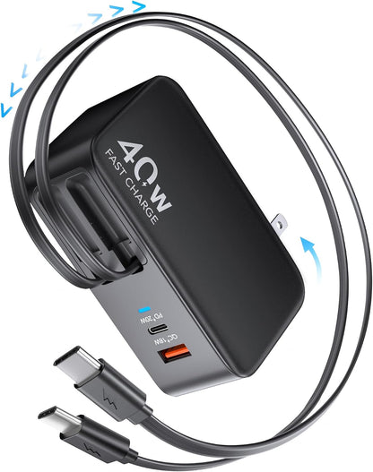 4-in-1 Retractable USB C Wall Charger,40W Fast Charging for Multi-Device