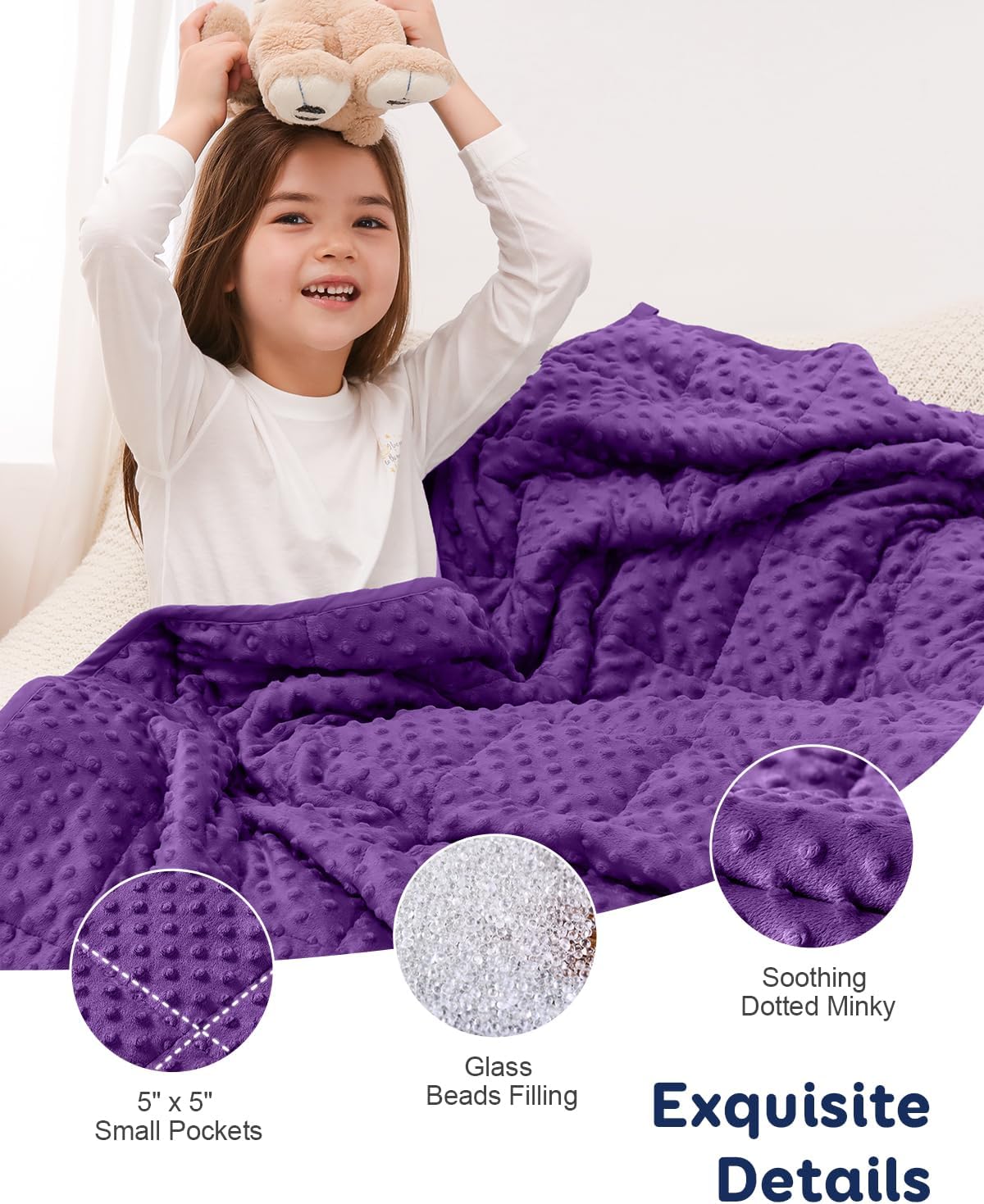 Kivik 2 lbs Weighted Lap Pad, Ultra Soft Minky Dotted Heavy Blankets Throw for Better Study Relaxing & Sleeping, Machine Washable, 20 x 30 Inches, Purple