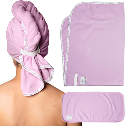 Curlfriend Collective Cotton Cloud T-Shirt Hair Towel Duo – Sage The Day Hair Towel Wrap for Women, XL + Mini Hair Drying Towels for Curly Hair, No-Slip Plopping Towel, Ultra Absorbent Cotton