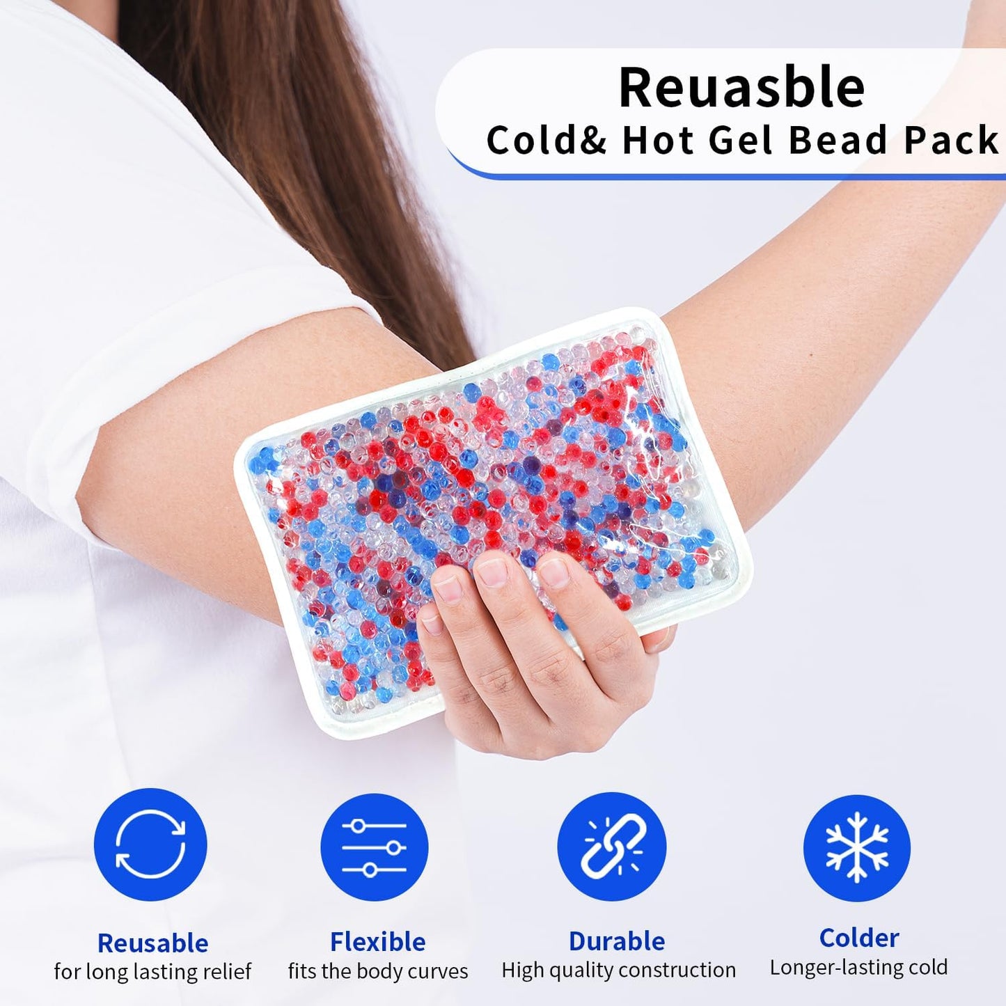 Gel Beads Ice Pack Ice Bag with Strap-1 Pack Reusable Hot & Cold Pack Compress for Knee, Shoulder, Foot, Back, Ankle, Neck, Hip, Elbow, Wisdom Tooth-7.76''x4.93''(Blue)