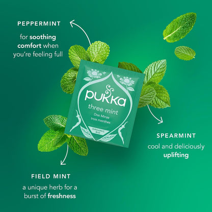 Pukka Three Mint Organic Herbal Tea Bags, 80 Total Bags (20 Count 4-Pack)