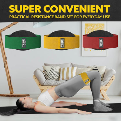 Tribe Lifting Resistance Bands for Working Out - 3 Pack Fabric Workout Bands for Women and Men - Booty Bands for Legs and Glute - Non Slip Exercise Bands Set for Squat Hip Thigh