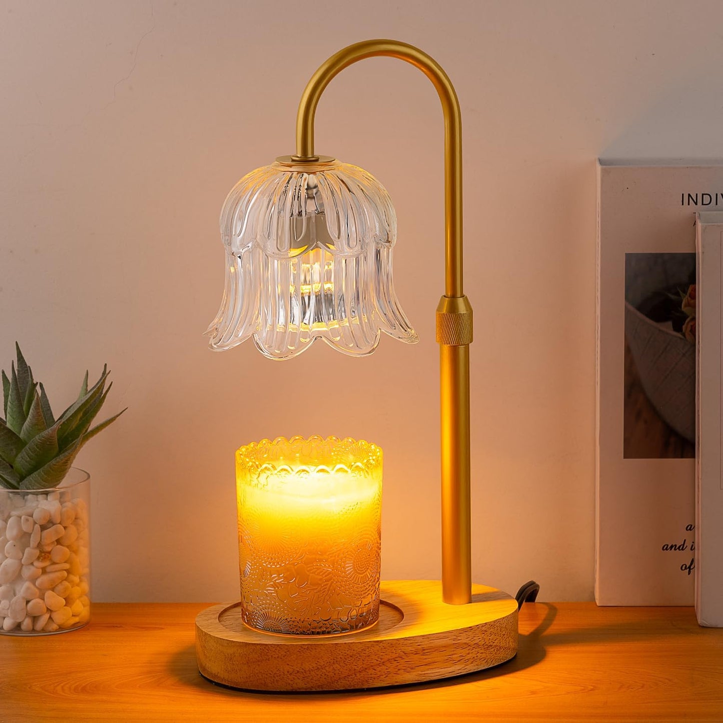 CRMILL Candle Warmer Lamp Electric Timer - Candles Warming Light Height Adjustable Dimmable Warmers Flower Lamps No Flame Heat Warm Melt Wax Jar Modern Home Decor Table Lights for Home Living Bedroom