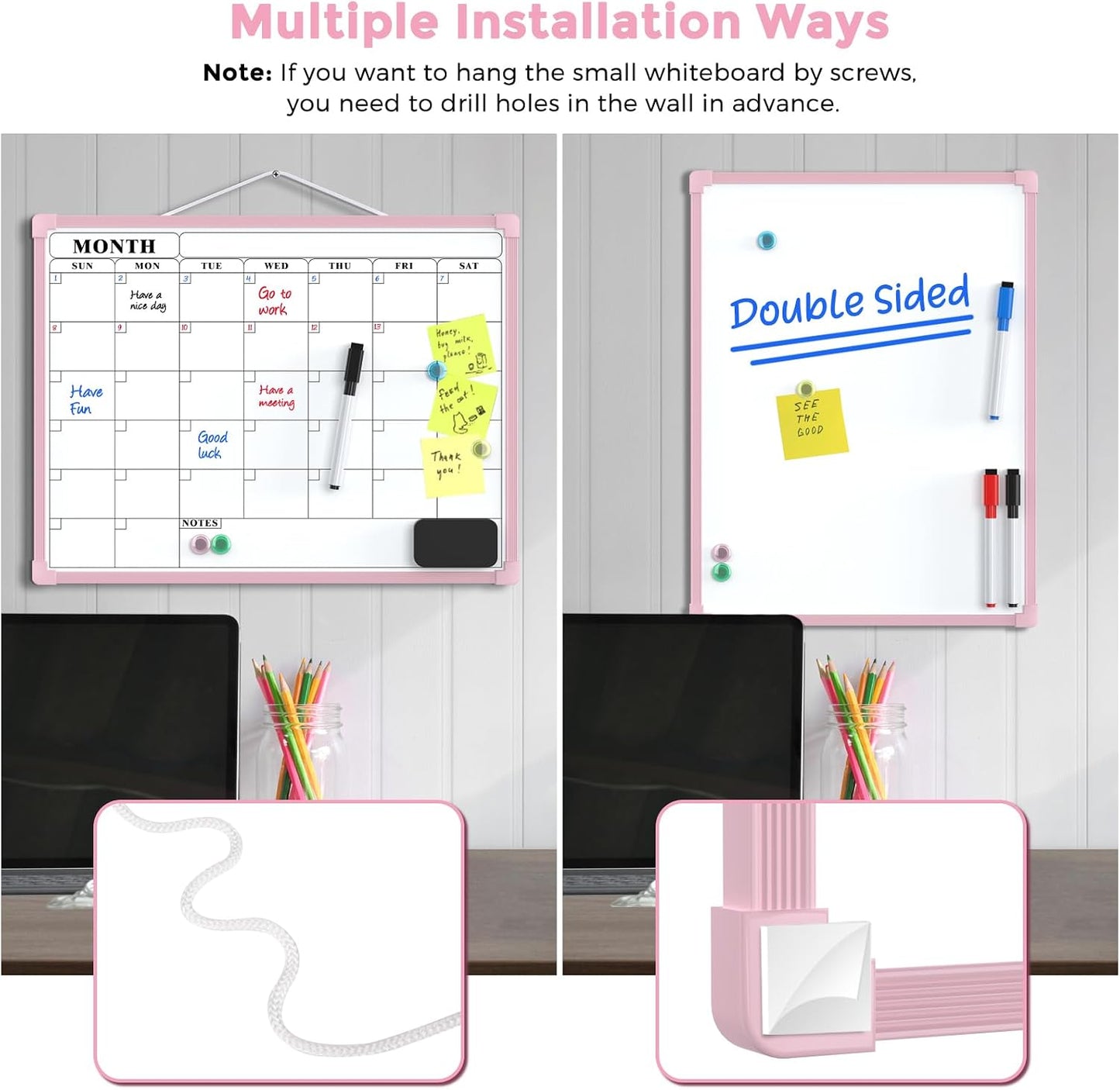 MaxGear Monthly Calendar Dry Erase Board for Wall, 16"x12", White Frame | Double-Sided, Hanging Small White Board, Portable Whiteboard for Planning, Drawing, Memo, to Do List, Home, Kitchen, Office