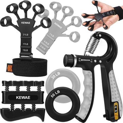 Grip Strength Trainer Kit 6 Pack with Finger Exerciser, Hand Grip Strengthener, Hand Extension Exerciser and Forearm Workout Ring for Muscle Building and Injury Recover
