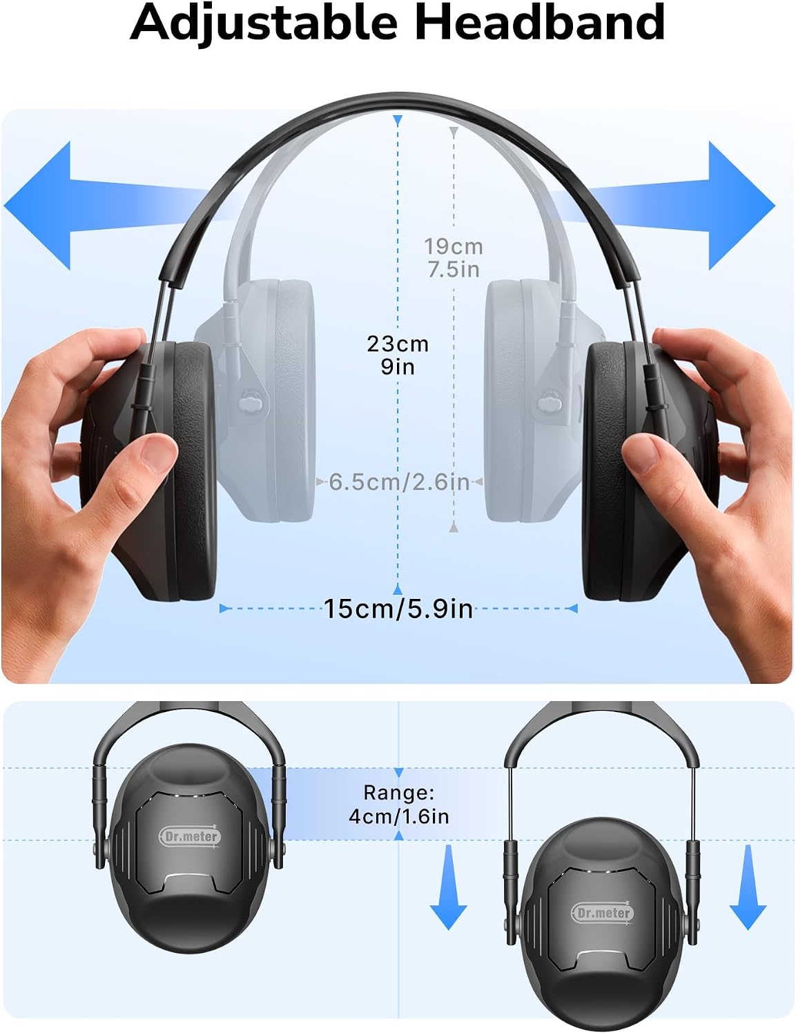 Dr.meter Ear Protection Ear Muffs, Noise Cancelling Headphones for Adults Kids 31dB Earmuffs for Noise Reduction, Hearing Protection for Shooting Gun Range, Mowing, Monster Jam, Sensory, Fireworks