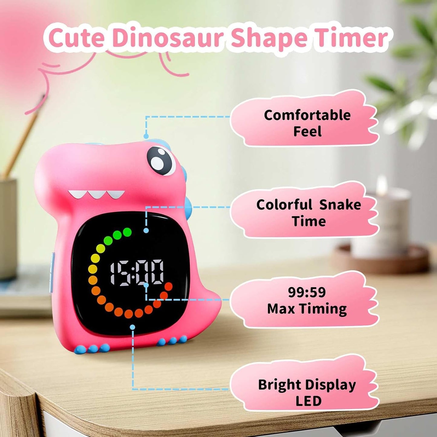 Visual Timer for Kids Light Blue Dinasuor Kids Timer Visual Led Rechargeable Toddler Timer Visual Countdown for Classroom Home Studing Playing