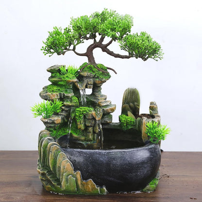 11-Inch Tabletop LED Waterfall Fountain with Mist Effect – Quiet Resin Rockery Indoor Fountain for Bedroom, Office, Meditation & Home Décor