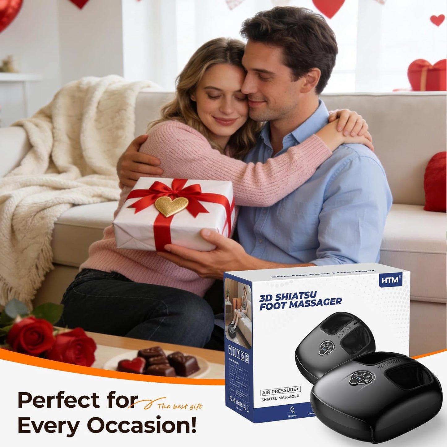 Foot Massager with Heat, 4 Modes & Vibration & Compression & Rolling for Feet Toes Relief, Electric Shiatsu Foot Massager with Remote, Fits Up to Men's Size 13, Gift for Women Men Father's Day