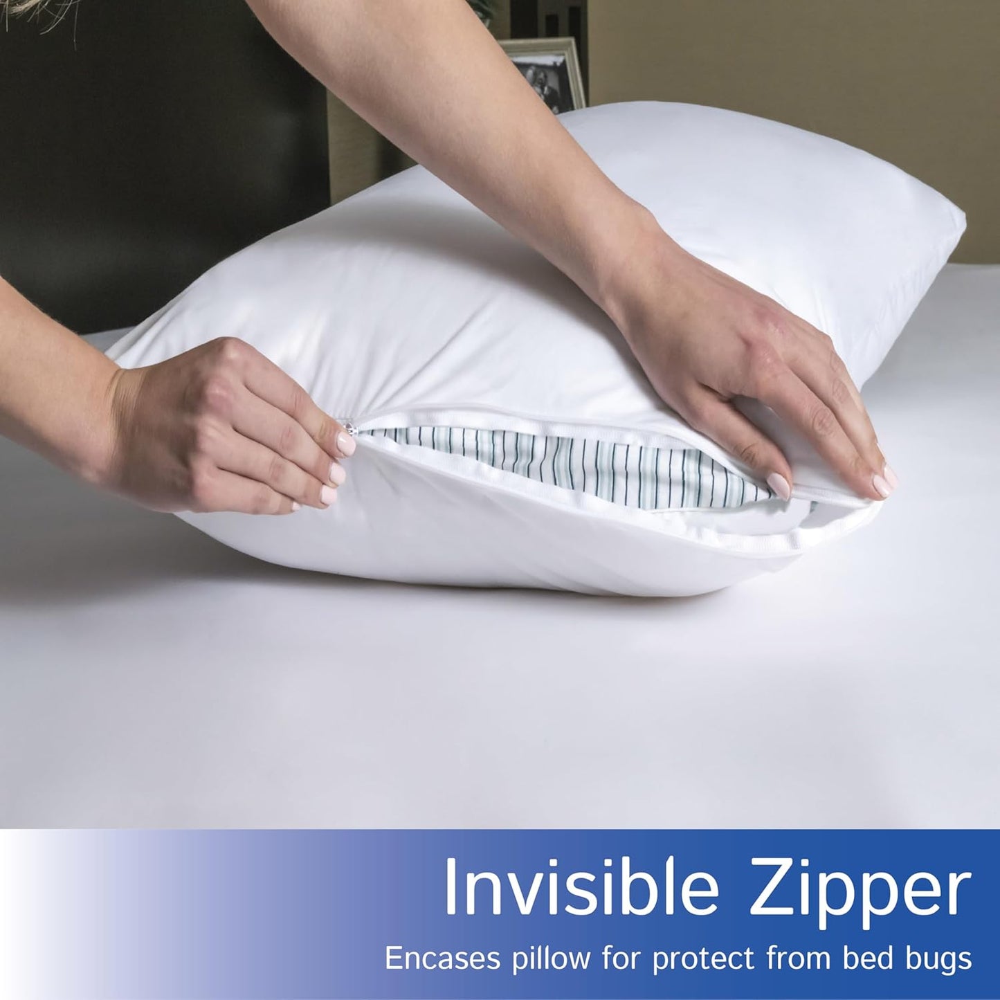 Four Seasons Essentials Standard Pillow Protectors (Set of 2) – Zippered Waterproof Pillow Covers Hypoallergenic Dust Proof Pillowcase Encasement Cover