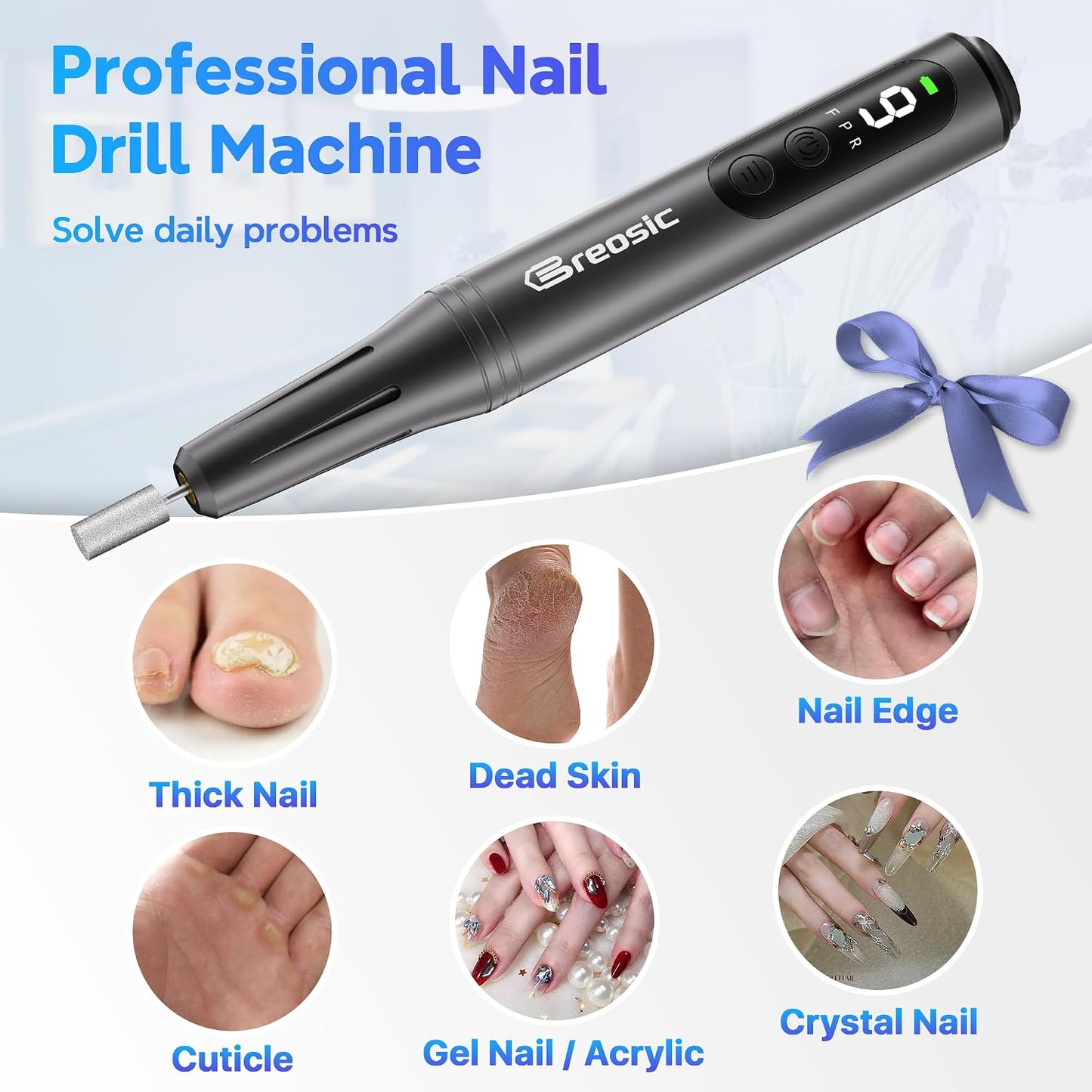 Electric Nail Drill Professional 35000RPM,Rechargeable Electric Nail File Cordless with 9-Speed & LED Display,12-in-1 Portable Manicure Pedicure kit for Acrylic Gel Dip Powder Nails (Purple)