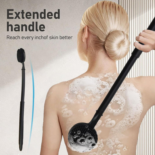 OZNER 24 Inches Silicone Back Scrubber for Shower - Extendable Long Handle Shower Brush with Dual-Sided Bristles - Exfoliating Body Scrubber for Sensitive Skin - Perfect for Men & Women (Black)