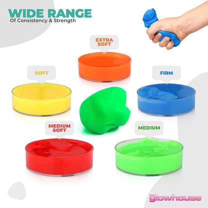Therapy Putty Set of 5 – Extra Soft to Firm Resistance Putty for Hand Exercise, Stress Relief & Occupational Therapy – Strengthen Grip, Improve Mobility – Non-Toxic, No Odor, Durable Therapy Putty Kit