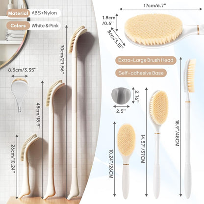 New Foot Brush with Adjustable Long Handle, 3-in-1 Foot Scrubber for Wet or Dry Brushing, 10.2’’- 27.5’’ Foot Scrub Brush for Senior, Pregnant, Disabled, or Injured, Gift-Box Packed(White)