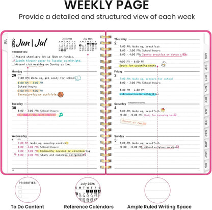 Planner 2026-2027 for Women & Men, Academic Monthly and Weekly Calendar Planner, Jul 2026 - Jun 2027, A5 (6.3" x 8.5"), Teacher Student Planning Book with Tabs, Ideal for Office School Supplies - Pink