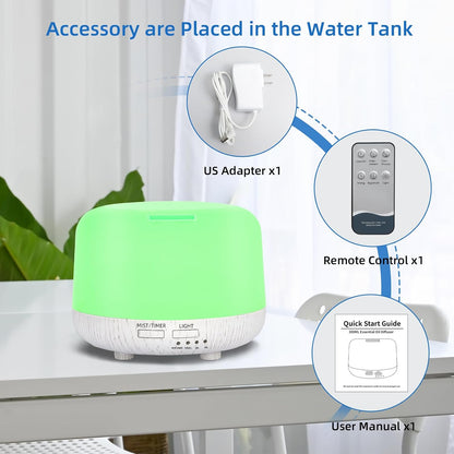 SPLITSKY Aromatherapy Essential Oil Home Diffuser with Remote Control, 300ML Large Room Cool Mist Air Humidifier, 8 Hours Quiet Operation, Timer, 7 Colors LED Night Night，Suitable Home,Yoga.
