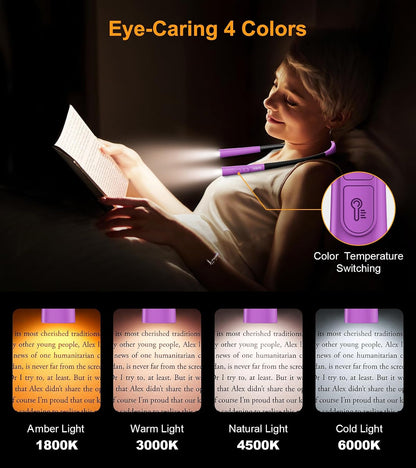 Gritin Book Light,Eye Caring 3 Colors & Stepless Dimming Neck Reading Light