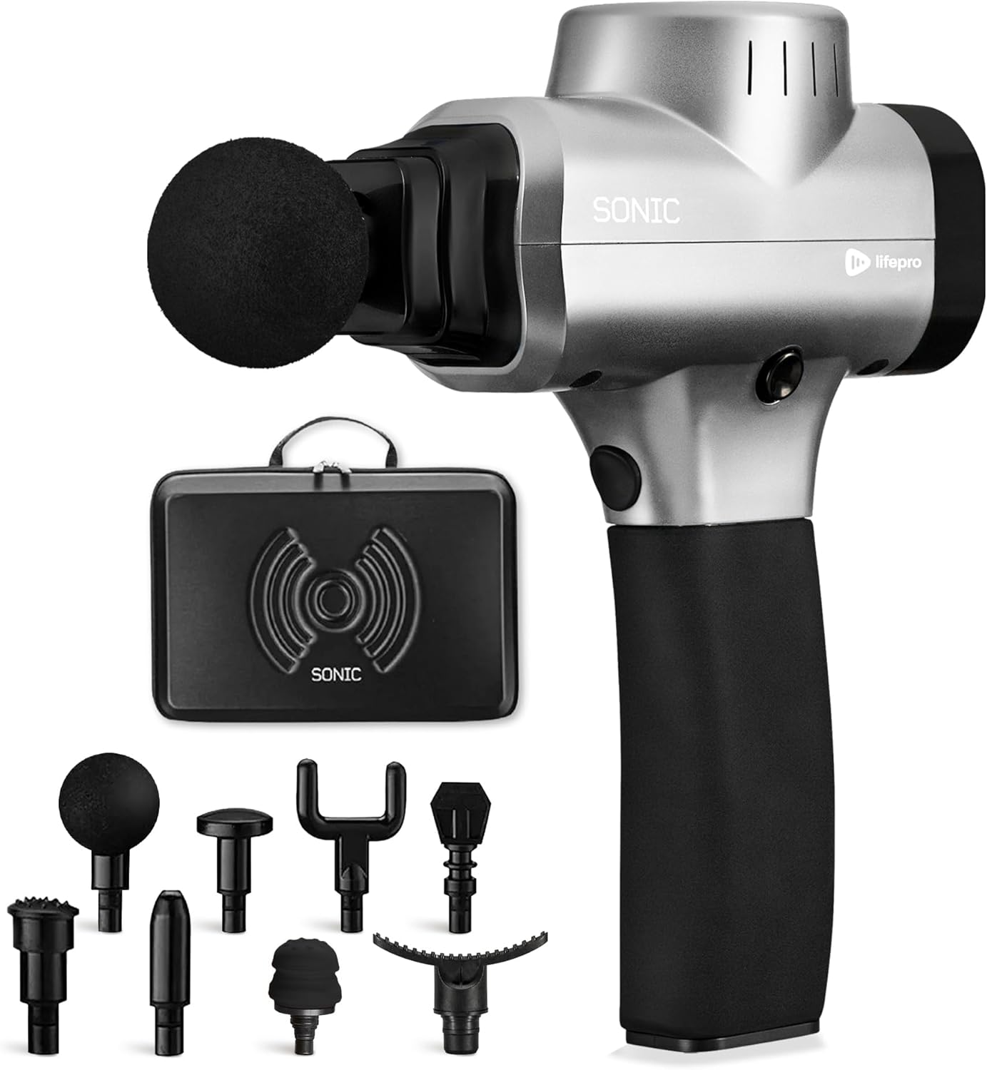 Lifepro Massage Gun - Percussion Muscle Massager for Athletes with 8 Massage Heads and 5 Speed Settings - Deep Tissue Back and Muscle Massage Gun for Recovery