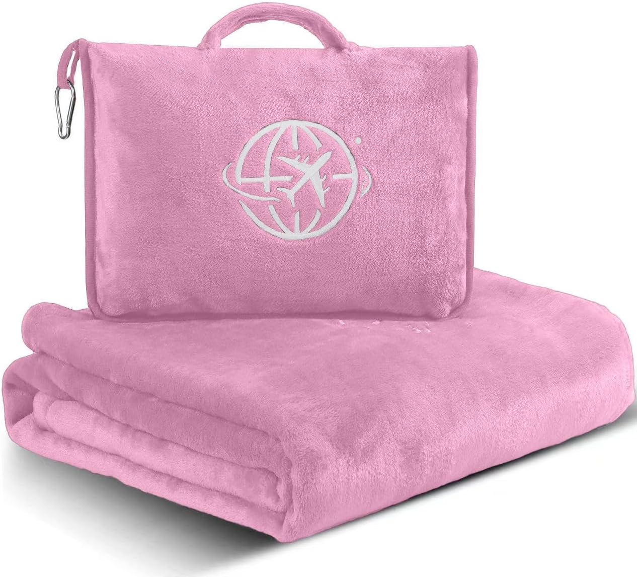 2-in-1 Travel Blanket and Pillow – Lightweight, Compact, Ultra Soft, Machine Washable – Handle, Luggage Sleeve, Backpack Clip – for Travel Airplane, Car, Office (Gray)