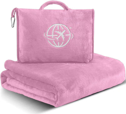 2-in-1 Travel Blanket and Pillow – Lightweight, Compact, Ultra Soft, Machine Washable – Handle, Luggage Sleeve, Backpack Clip – for Travel Airplane, Car, Office (Gray)