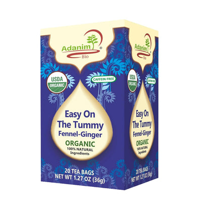 Adanim Bio Organic Fennel Ginger Herbal Tea | Caffeine Free Herbal Blend with Peppermint & Licorice Root | Stomach Ease Tummy Tea | Supports Healthy Digestion | 20 Individually Wrapped Tea Bags