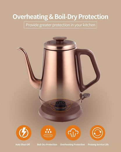 DmofwHi Gooseneck Electric Kettle(1.0L), 100% Stainless Steel BPA Free Classic Pour Over Coffee Kettle | Tea Kettle - Green