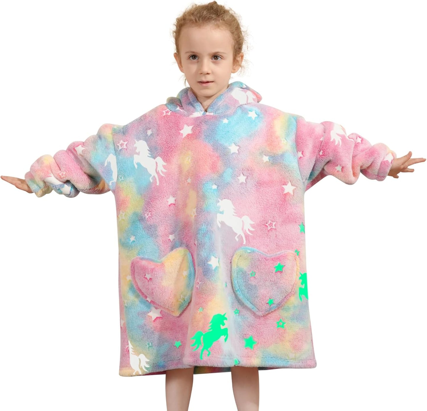 Fiosnow Glow in the Dark Unicorn Blanket Hoodies for Kids 6-13YR Oversize Wearable Blanket Hoodies for Boys Girls Teens