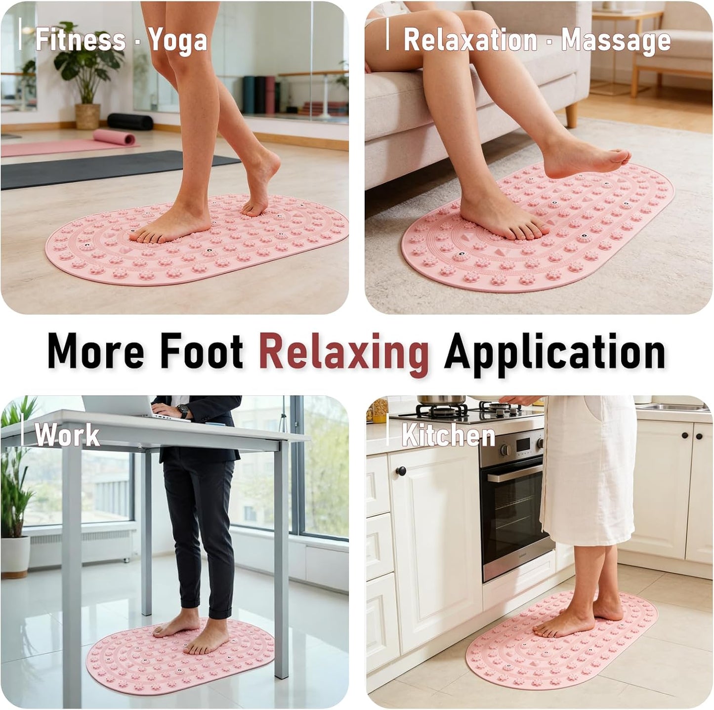 Foot Massage Mat Acupressure Board Large 30*17.7 In, Silicone Jogging Reflexology Mat for Feet Soft & Stiff Feet Magnetic Pressure Point Acupuncture Mat for Yoga Home Office Standing Elderly Pink